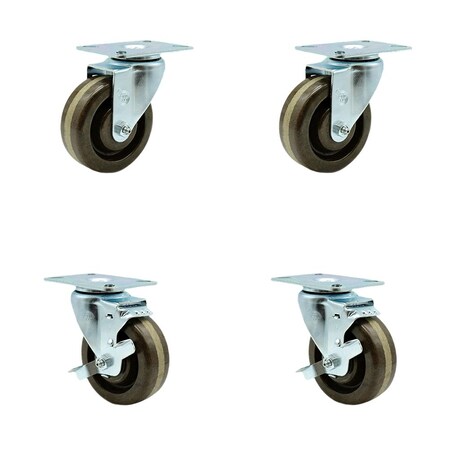Service Caster 4'' High Temp Phenolic Wheel Swivel Top Plate Caster Set with 2 Brakes, 4PK SCC-20S415-PHRHT-TP2-2-TLB-2